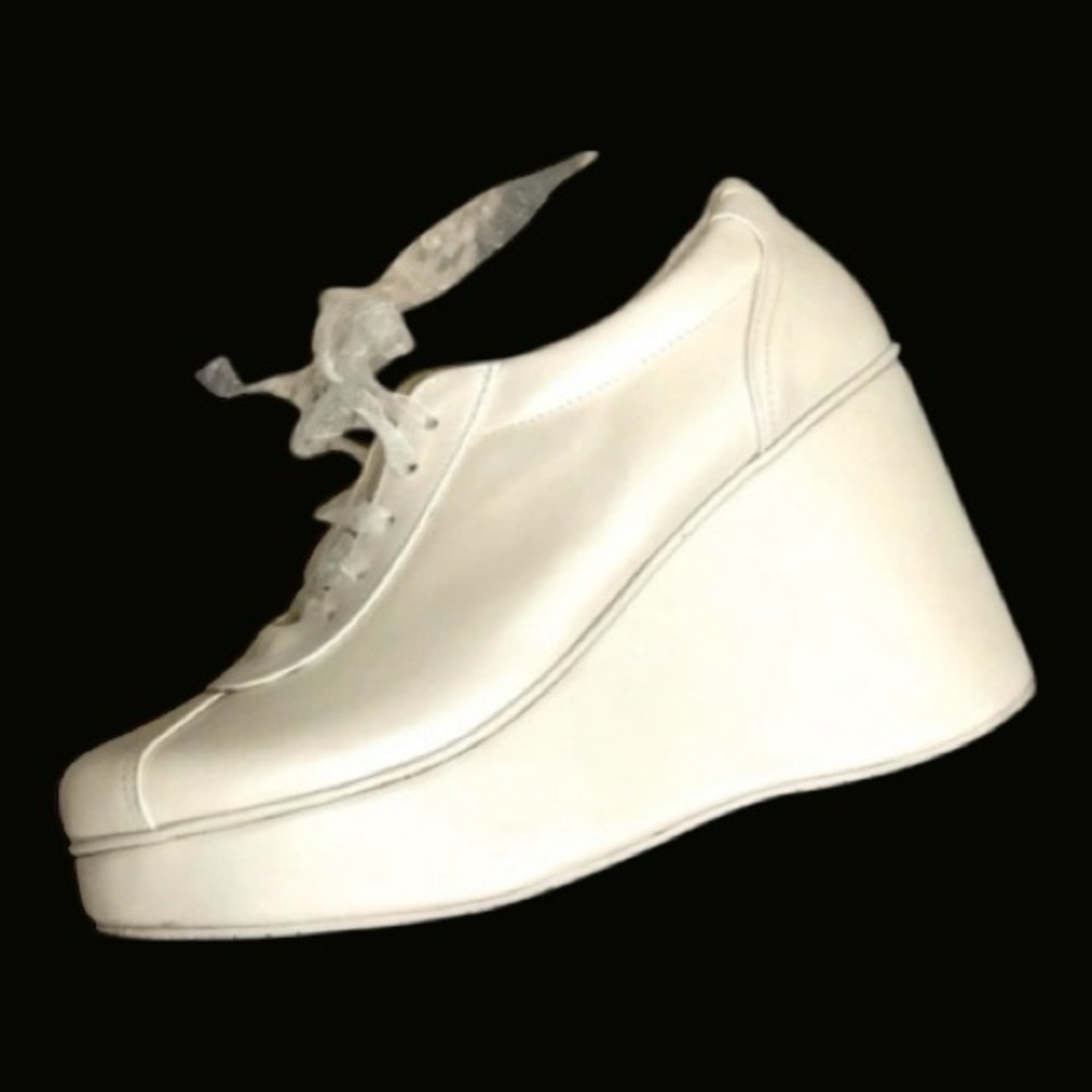 Alex Rivière Pearl White Wedding Shoes Platform Wedges Laced Leather Sneaker 7.5